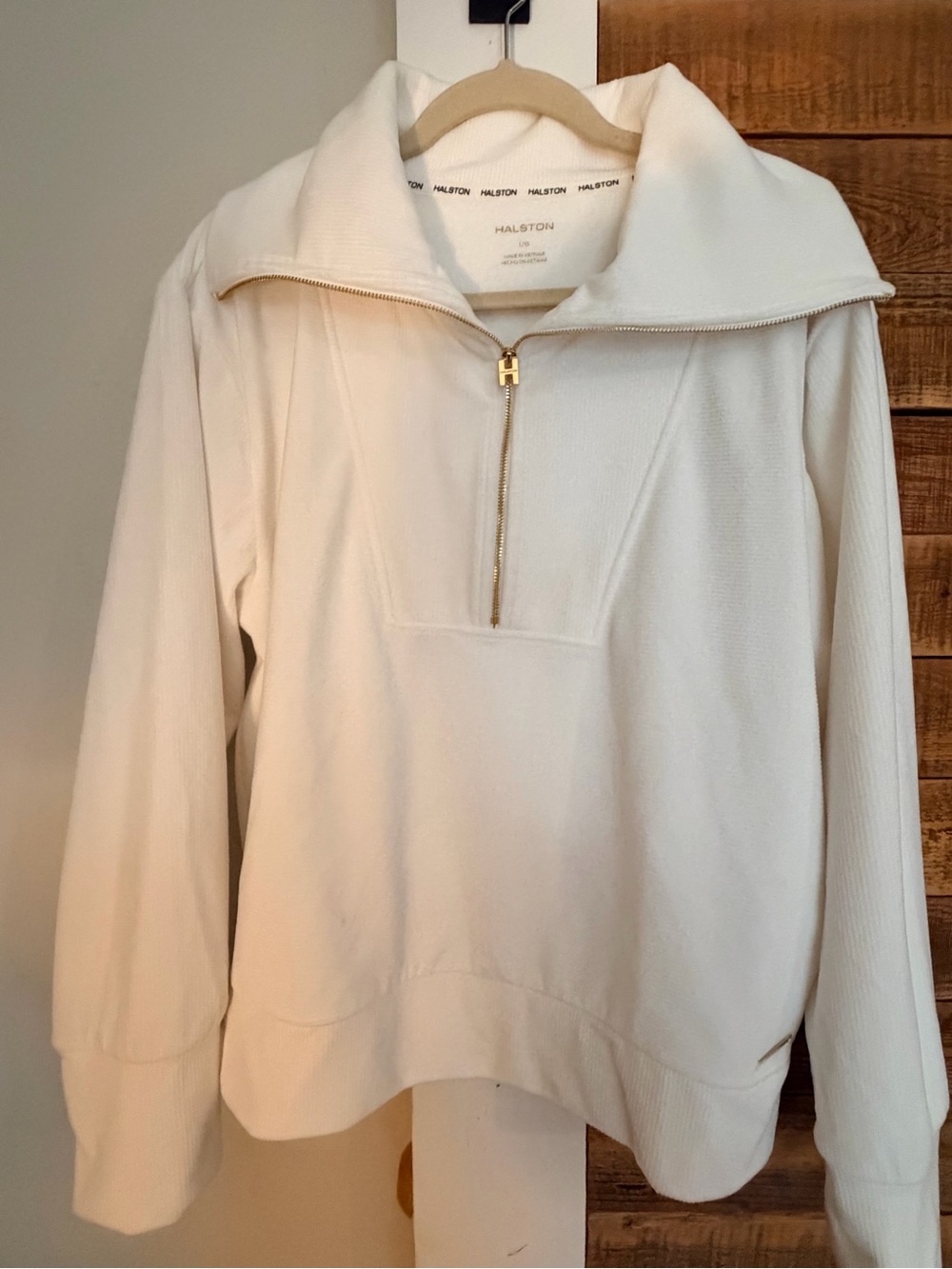 Halston Heritage Cream Half-Zip Cowl Neck Sweater